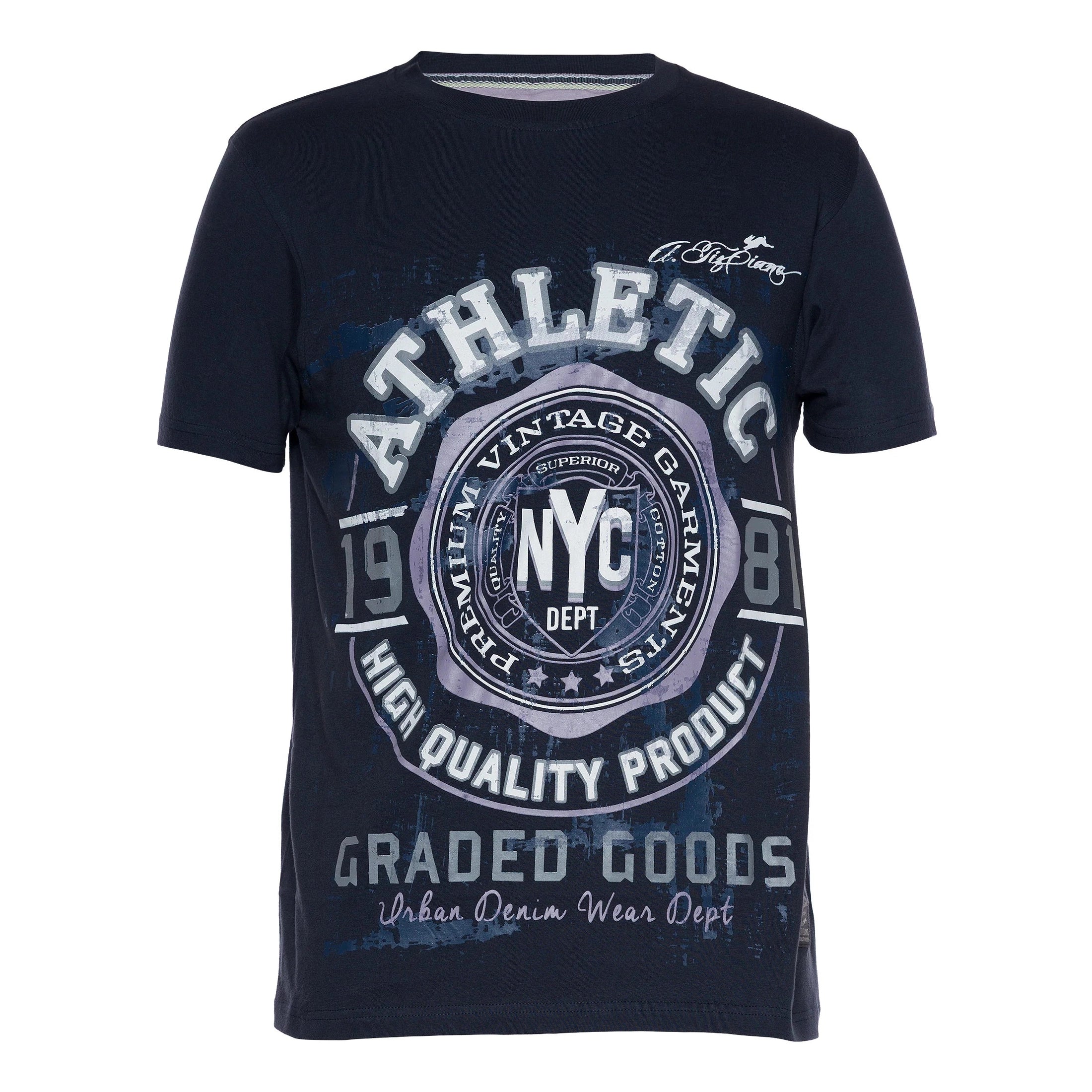 A TIZIANO Ezekiel Graphic Print Tee-Navy